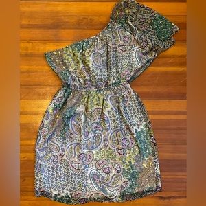 One Shoulder Paisley Dress